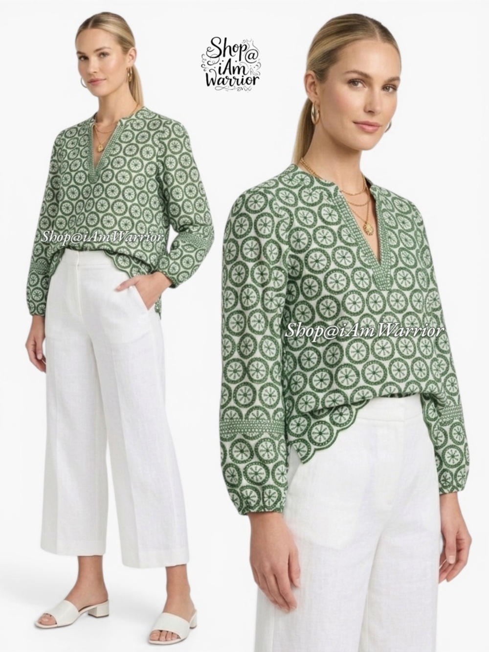 Shoshanna embroidered eyelet balloon sleeve scalloped hem top*shop@iamwarrior